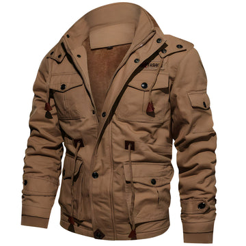 Chaqueta militar para hombre - Múltiples bolsillos, cierre de botones y cremallera, ajuste estructurado