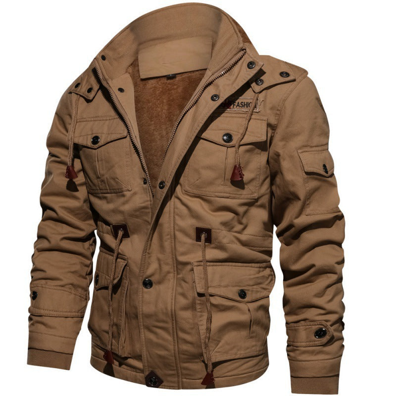 Chaqueta para hombre - Forro cálido, múltiples bolsillos, cierre de cremallera y botones