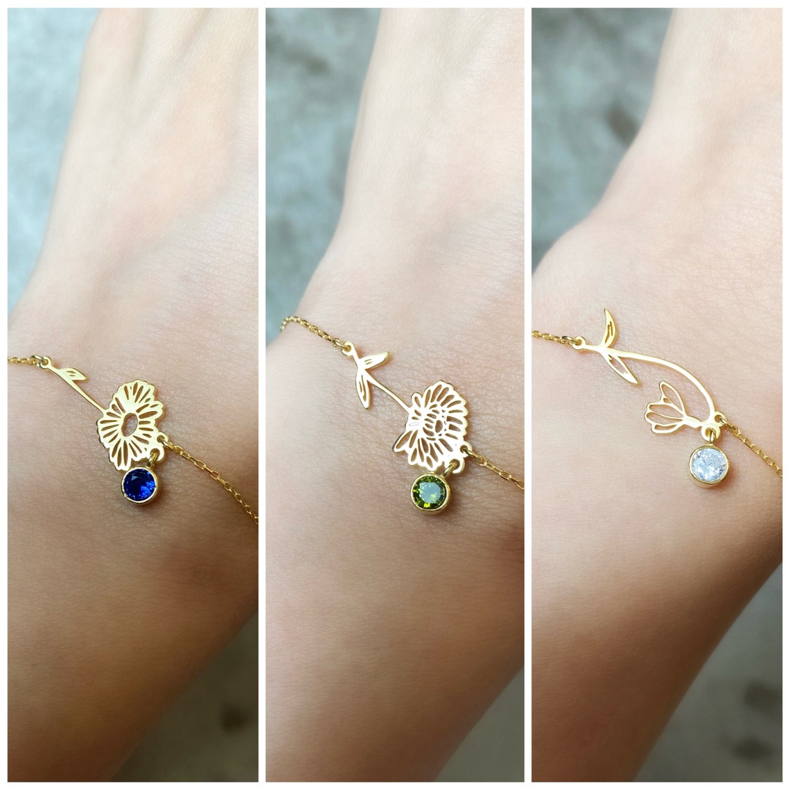 Pulsera de flores de nacimiento - Pulsera de gema de nacimiento