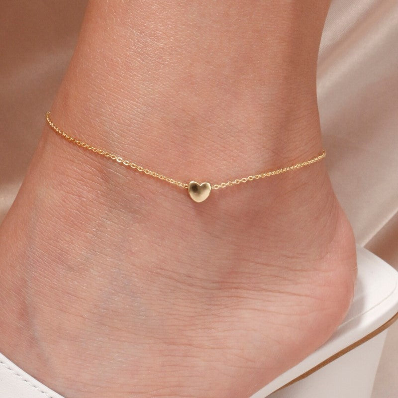 Pulsera de tobillo en miniatura con forma de corazón - Pulsera de amor de doble capa