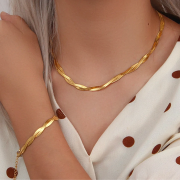 Alina – Set de collar y pulsera elegante dorado entrelazado