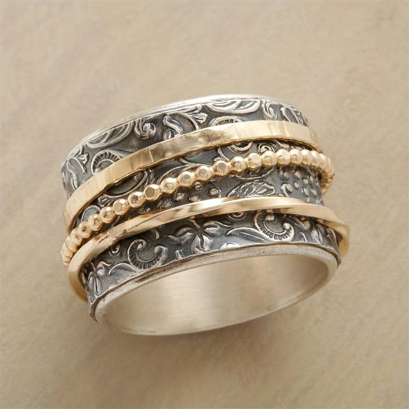 Alodia – Anillo retro en oro y plata antigua