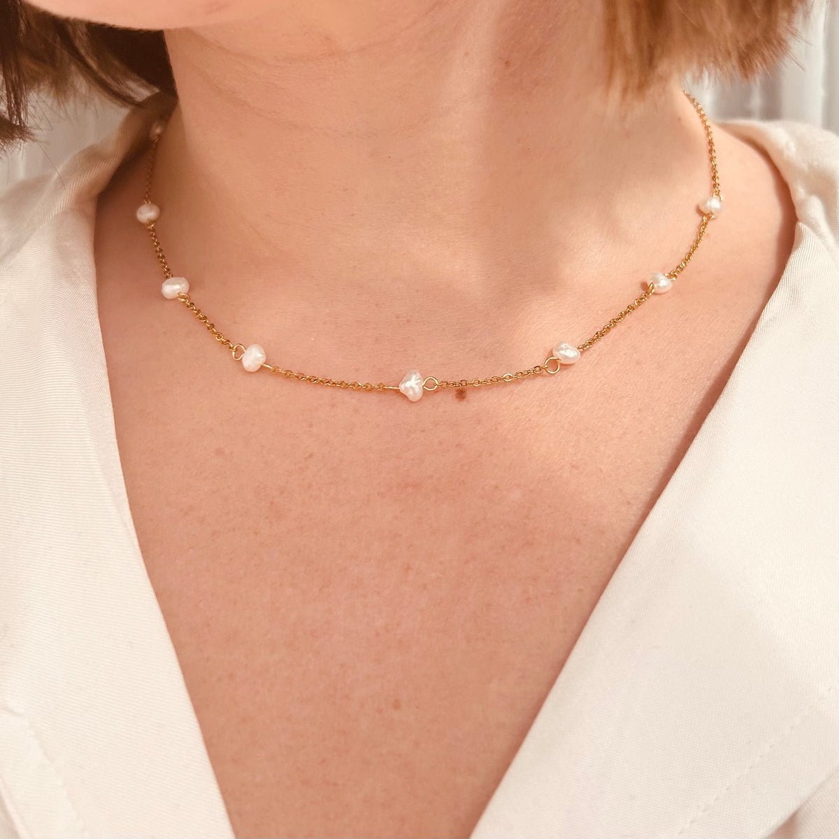 Collar de perlas doradas - Collar cotidiano