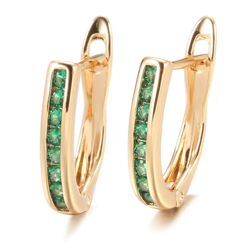 Christine – Pendientes dorados con esmeralda y diamante