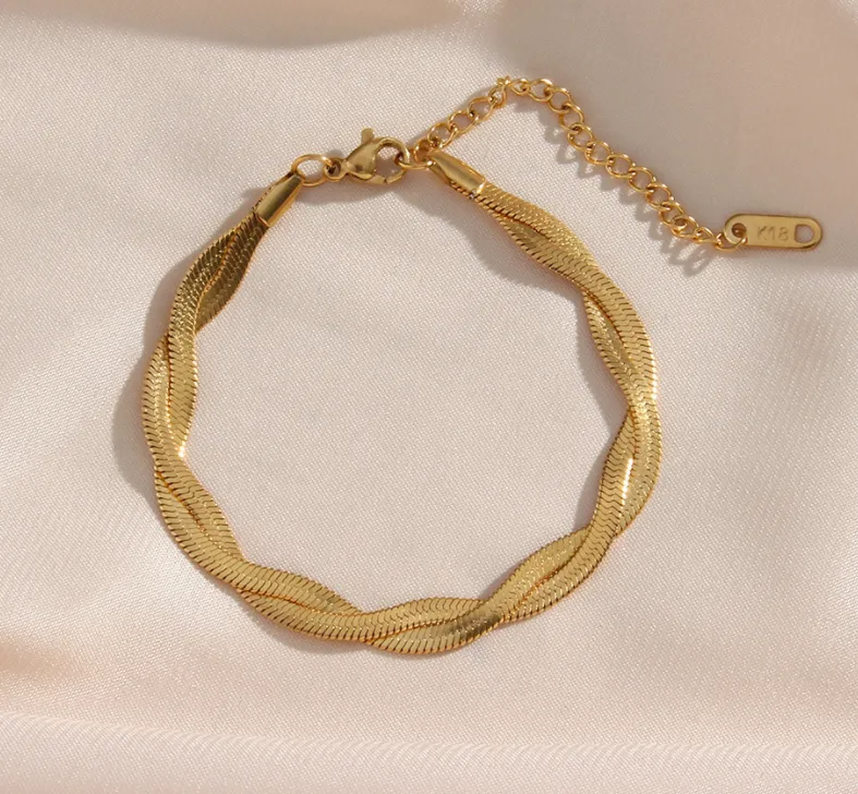 Alina – Set de collar y pulsera elegante dorado entrelazado