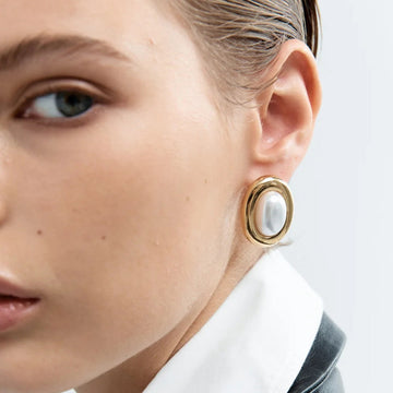 Colette – Pendientes retro de perla de acero inoxidable