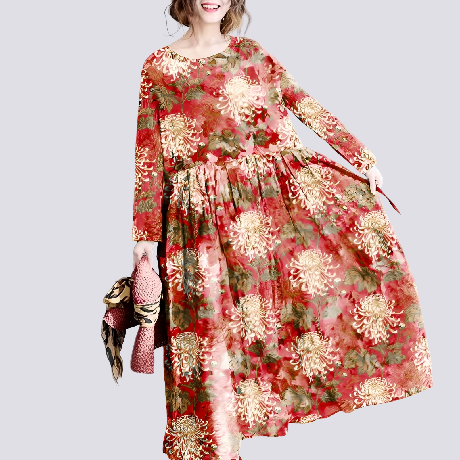 Terry - Elegante vestido largo maxi con estampado floral para damas