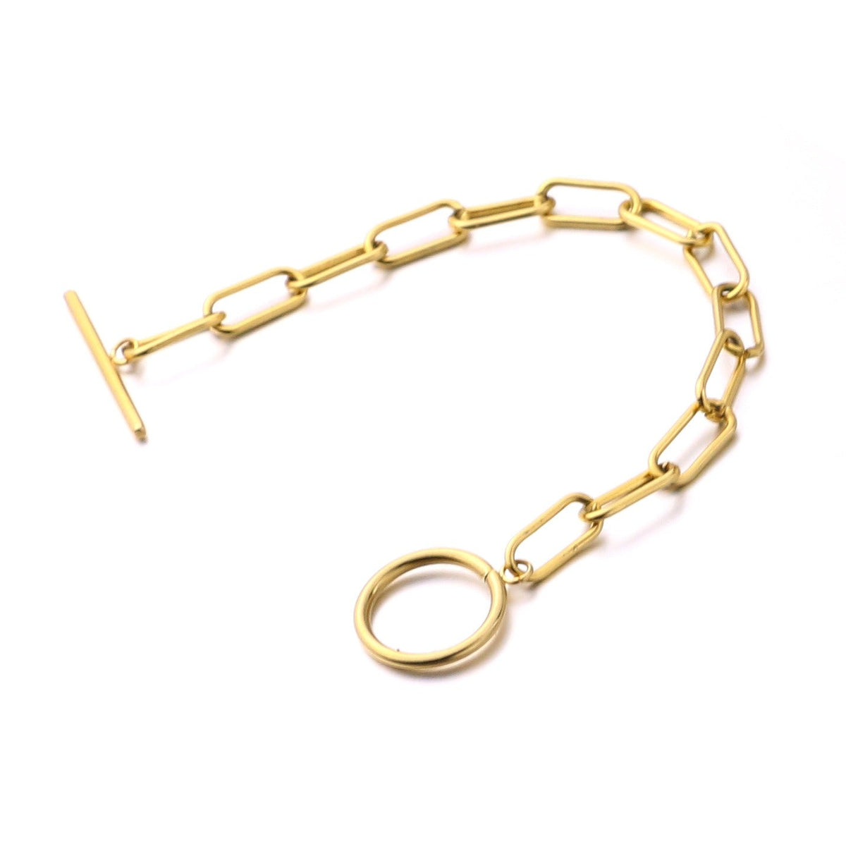 Millie – Pulsera T-Bar con eslabones rectangulares dorados