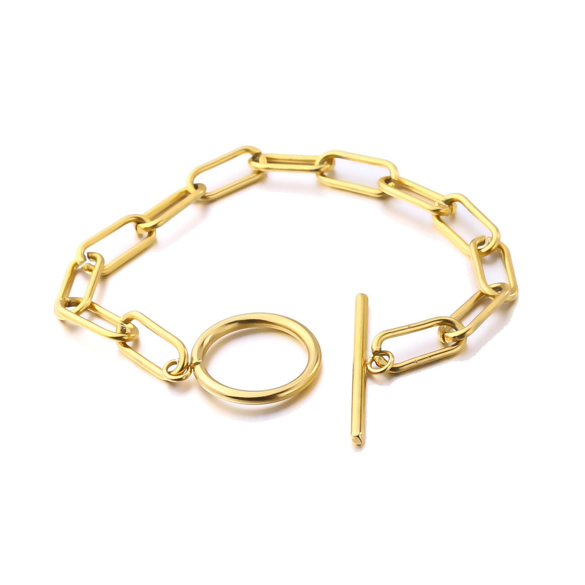 Millie – Pulsera T-Bar con eslabones rectangulares dorados