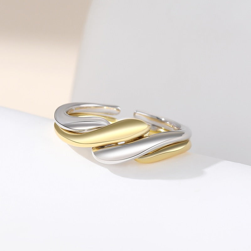 Elaine – Anillo S925 de plata con ola de agua asimétrica