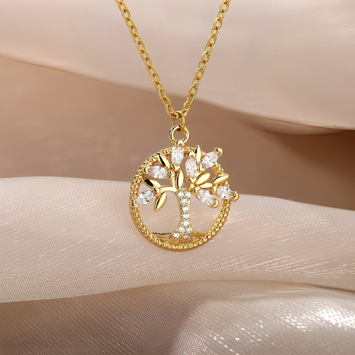 Toshi – Collar árbol de la vida en oro con circonitas