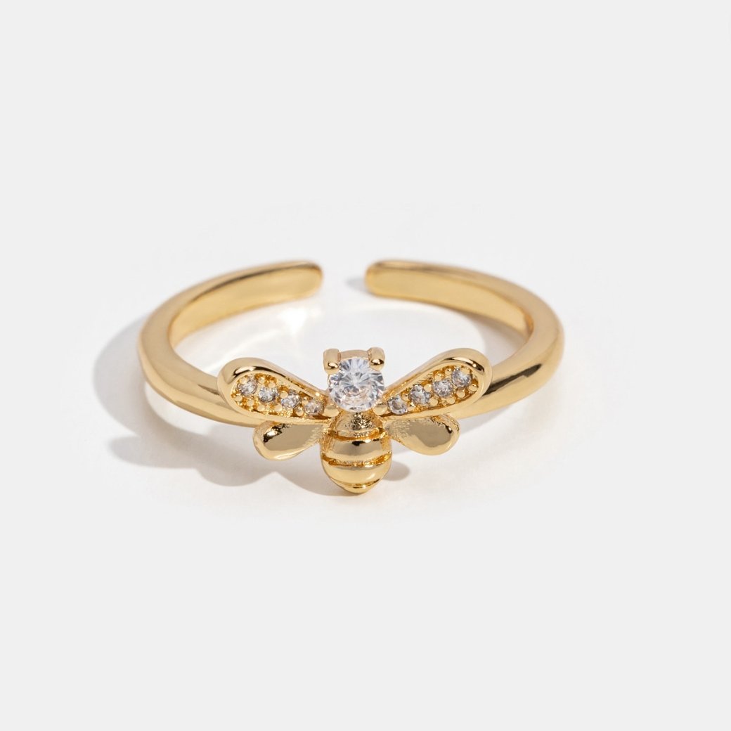 Laila - Anillo de cristal y abeja dorada