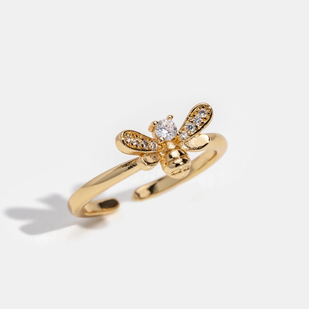 Laila - Anillo de cristal y abeja dorada