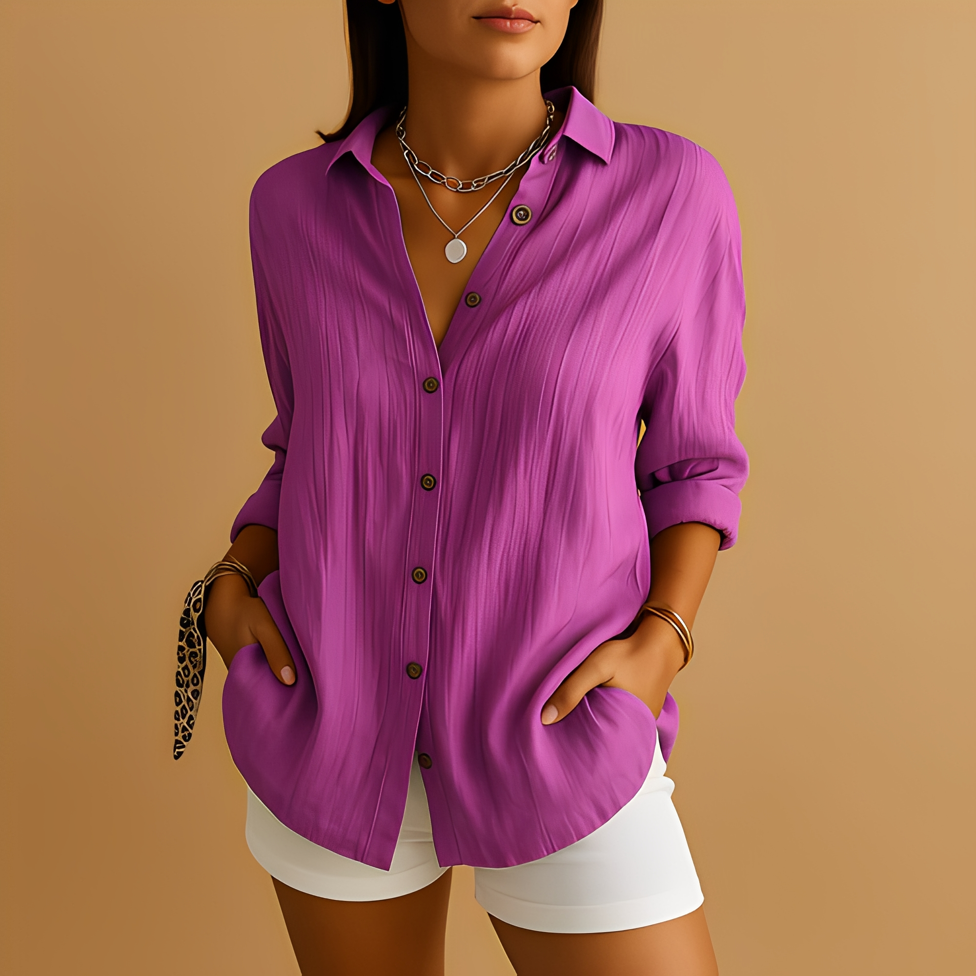 Aldina - Blusa casual de manga larga para mujer