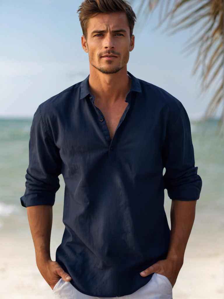 Camisa de lino transpirable para hombre - Ideal Verano