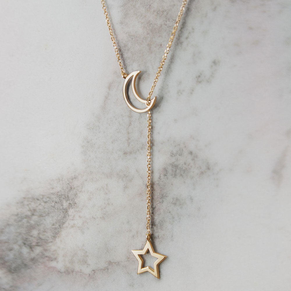 Collar estilo Lariat de luna y estrella