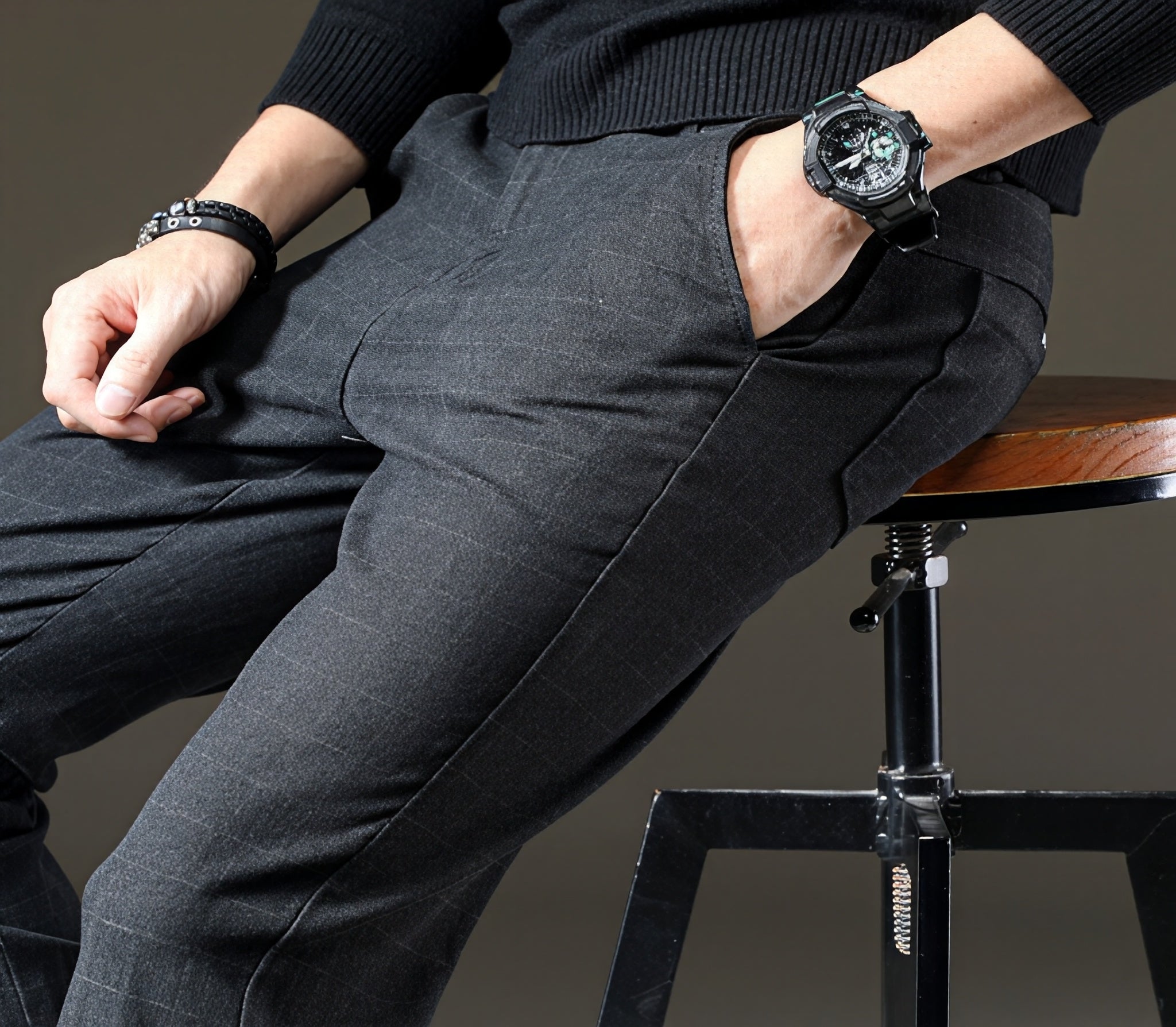 Alexander - Pantalones de tela con patrón de cuadros