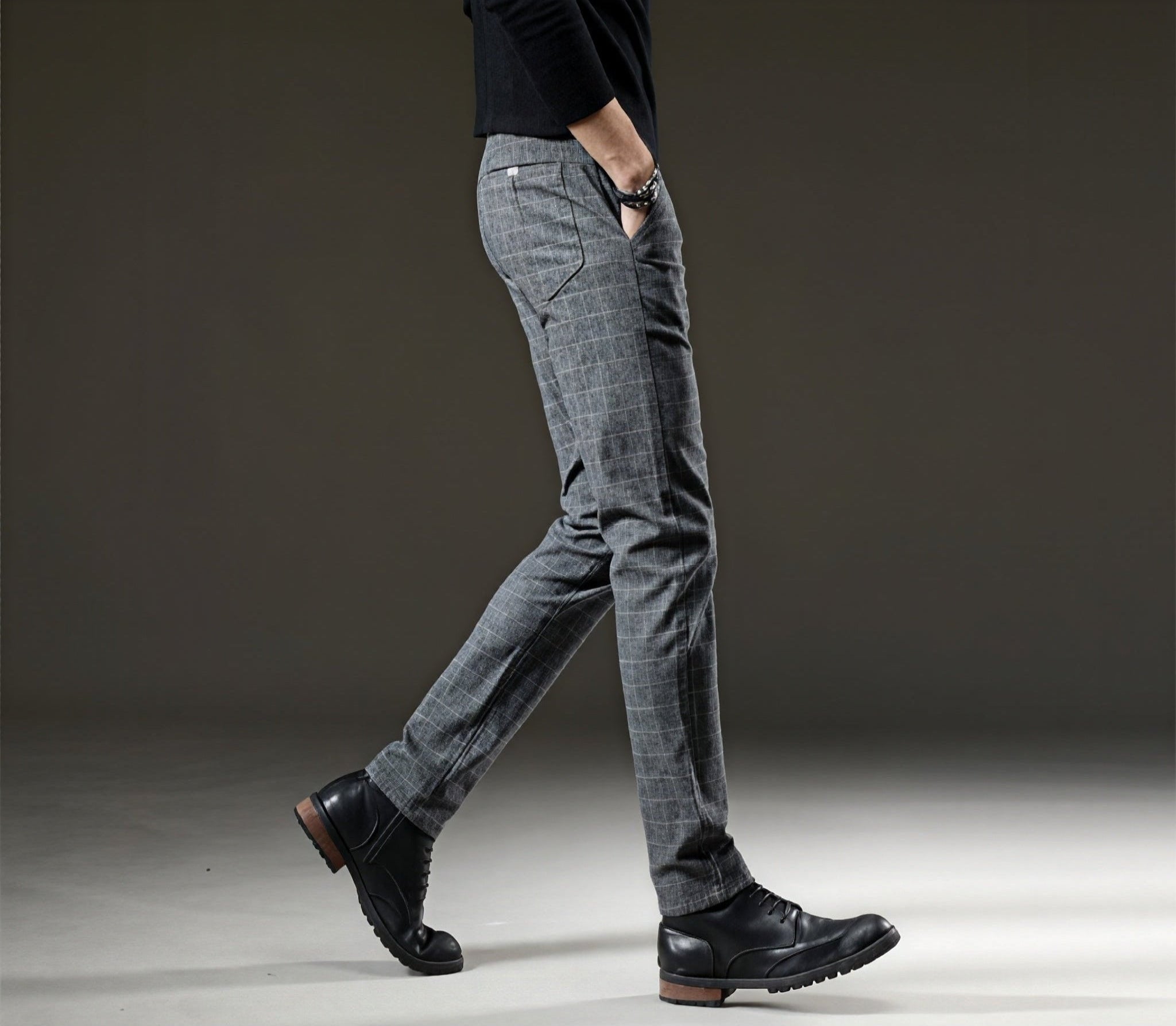 Alexander - Pantalones de tela con patrón de cuadros