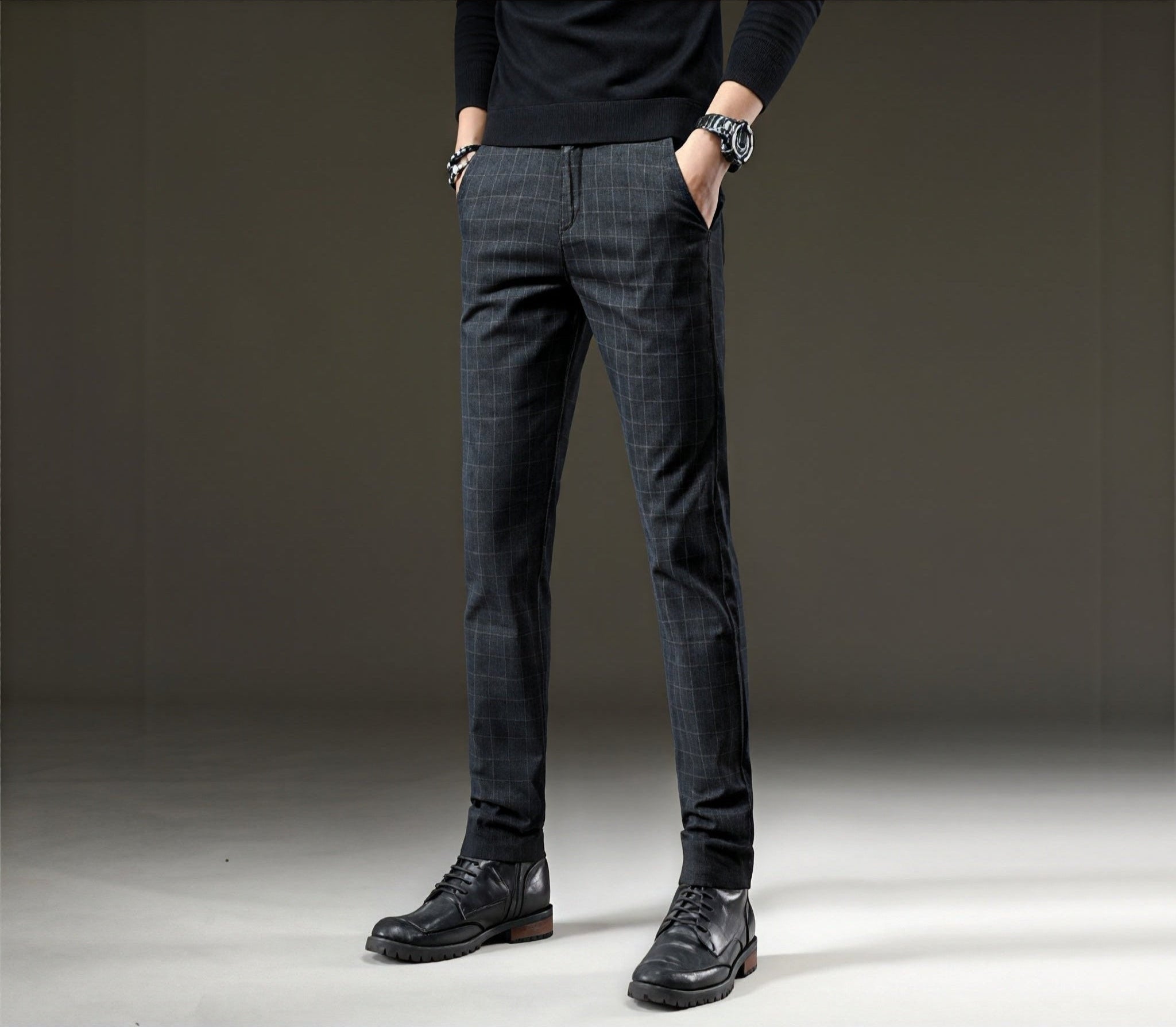 Alexander - Pantalones de tela con patrón de cuadros