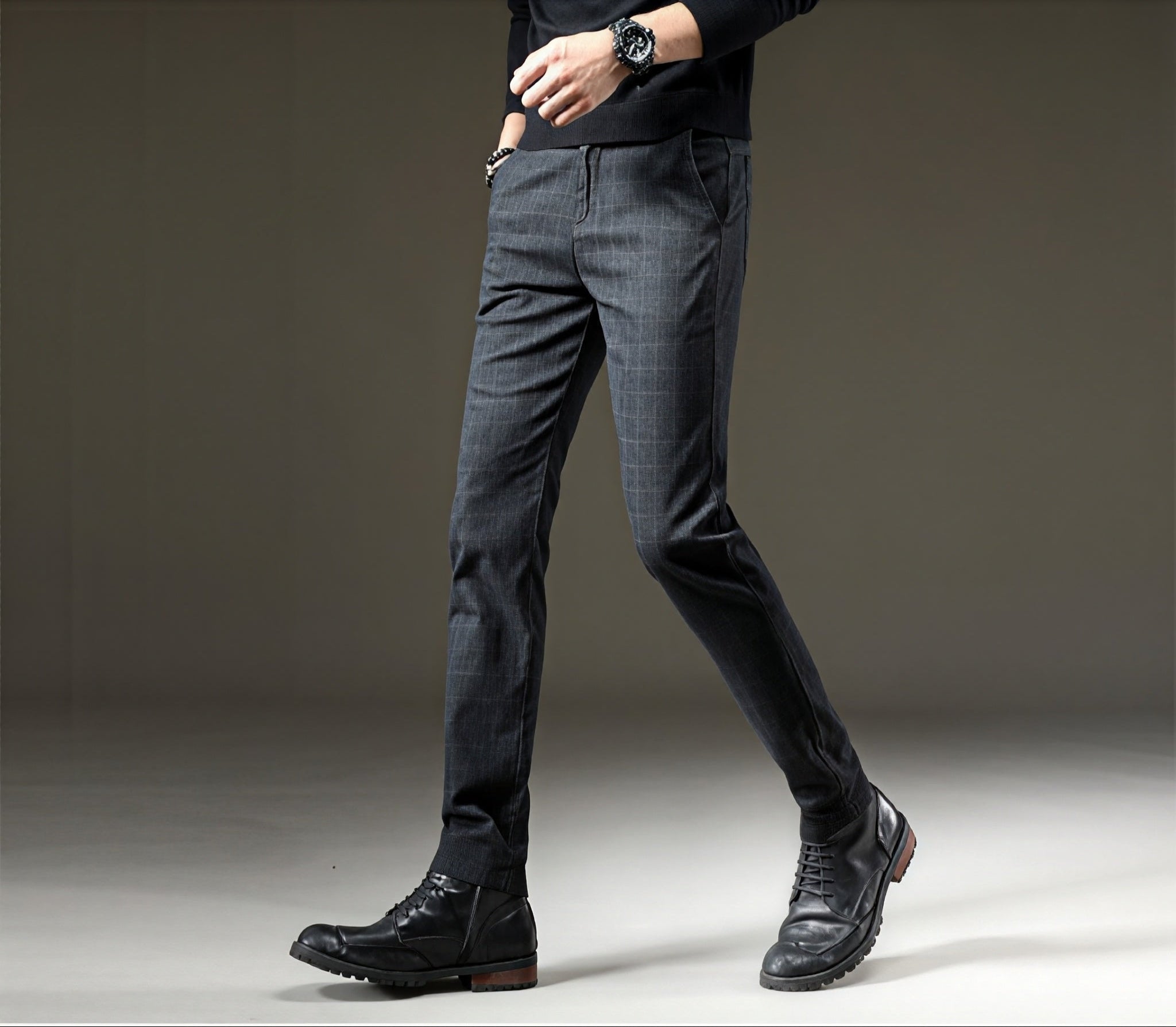 Alexander - Pantalones de tela con patrón de cuadros