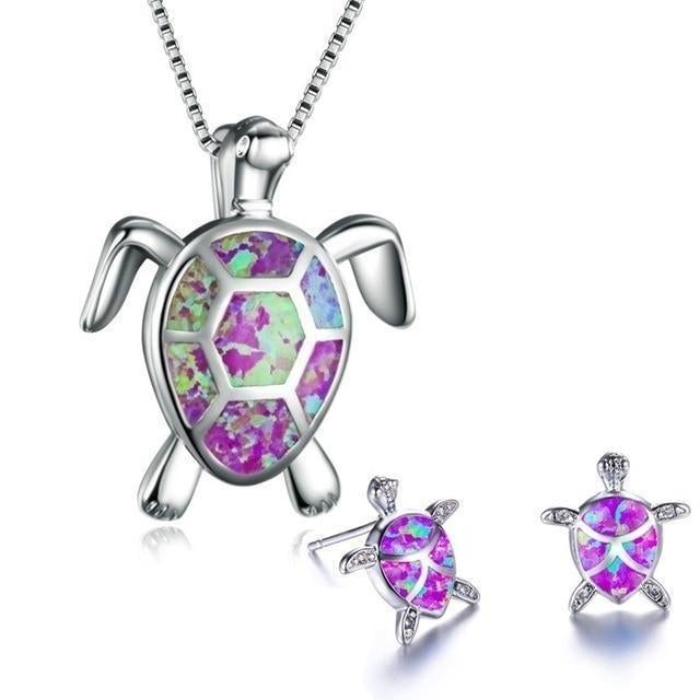 Kailea – Conjunto de joyas de tortuga de ópalo y plata (collar + pendientes)