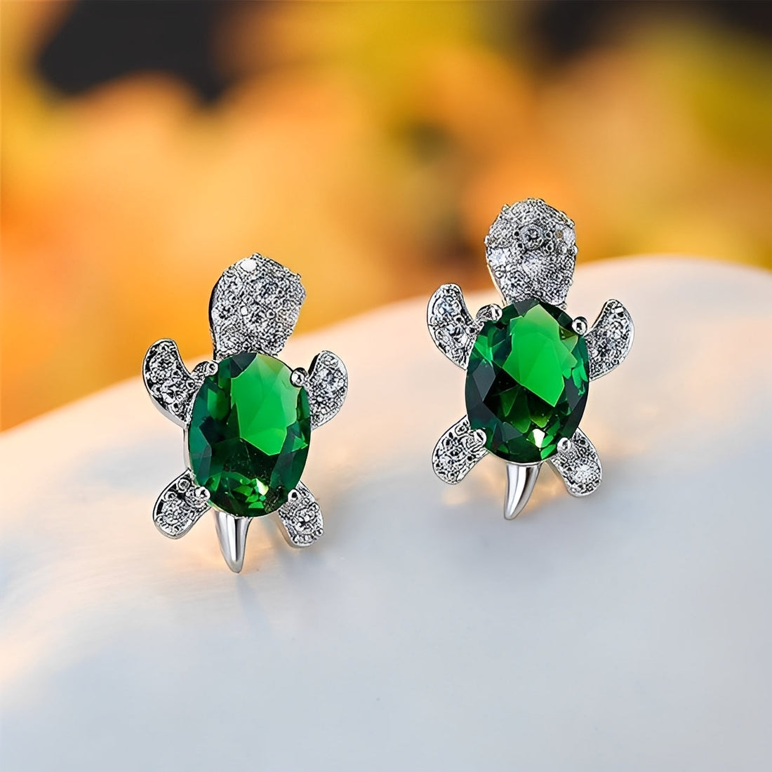Talia – Pendientes de Tortuga Marina de Plata y Circonitas
