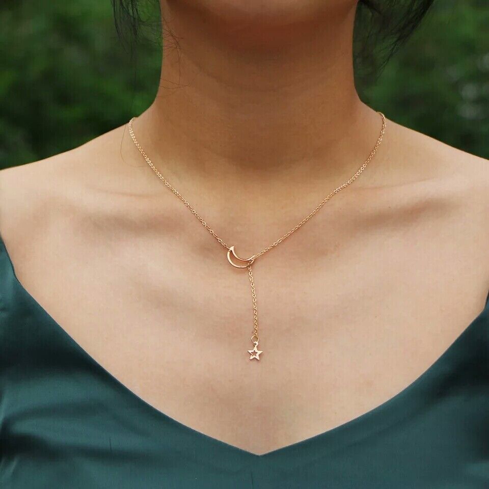 Collar estilo Lariat de luna y estrella