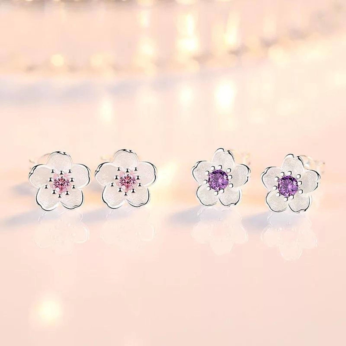 Holly - Pendientes de flores de cerezo en plata