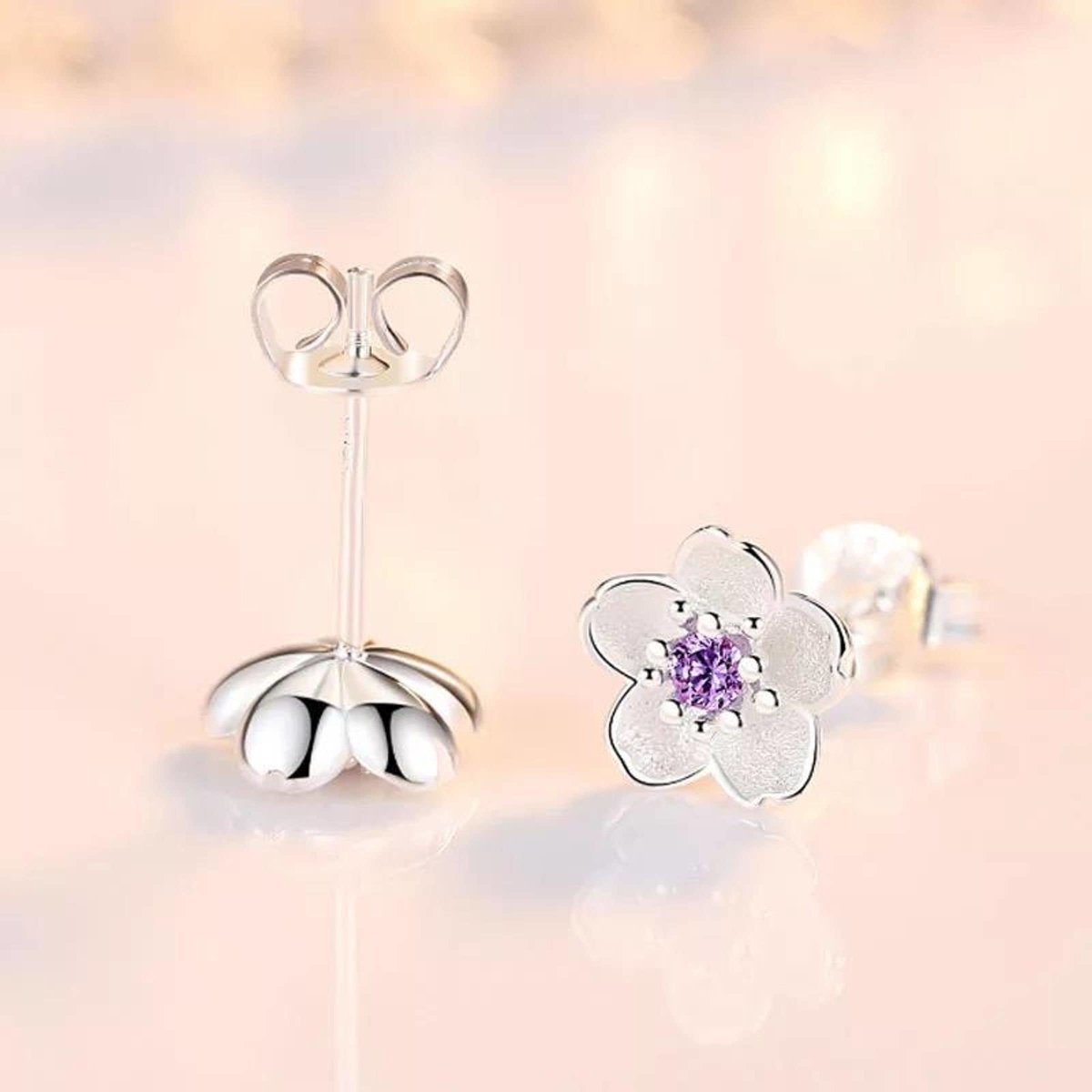 Holly - Pendientes de flores de cerezo en plata